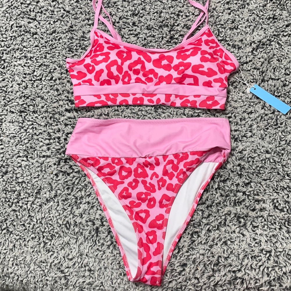 Pink cheetah print bikini